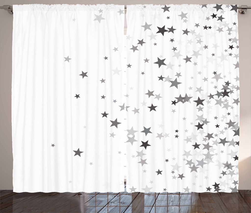 ABAKUHAUS Sterne Rustikaler Gardine, Grau Sterne Celebration, Schlafzimmer Kräuselband Vorhang mit Schlaufen und Haken, 280 x 175 cm, Grau Hellgrau