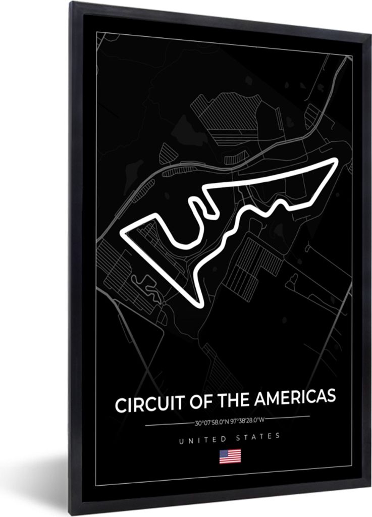 MuchoWow Gerahmtes Poster Amerika - Rennstrecke - Formel 1 - Circuit of the Americas - Rennsport - Schwarz 40x60 cm - Poster mit Schwarzem Bilder...