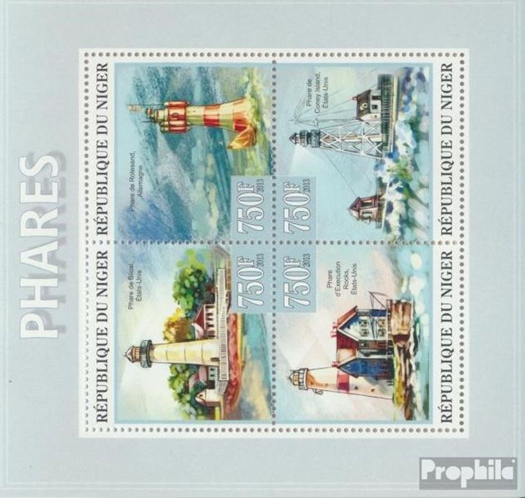 Briefmarken Niger 2013 Mi 2192-2195 Kleinbogen (kompl. Ausg.) postfrisch Leuchttürme (Biloxi Lighthouse, USA).
