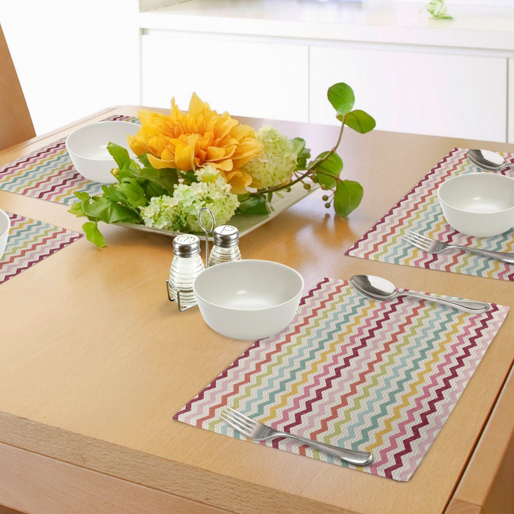 ABAKUHAUS Chevron Platzmatten, Boho-Art altmodische symmetrische Chevron-Linien mit Langen Abwärtsschlägen Kunst, Tiscjdeco aus Farbfesten Stoff ...