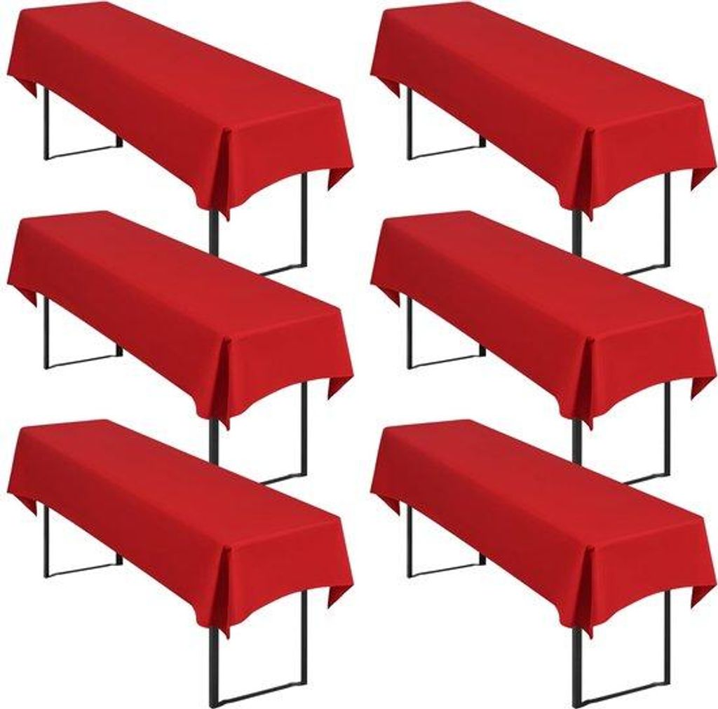 Pak van 6 rote biertafellakens, ondoorzichtige polyester, rechthoekig, wasbaar, 250x100 cm