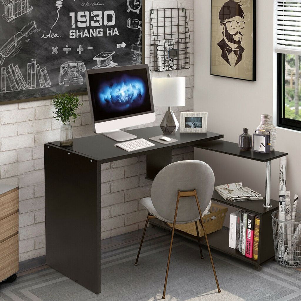 Eckschreibtisch Winkel Schreibtisch Computertisch 360° Drehbar Bürotisch Schwarz 