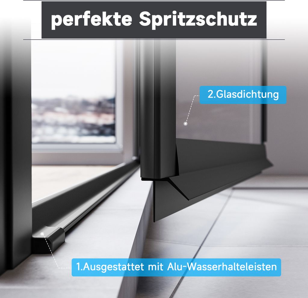 Duschtür Schwarz Nischentür Falttür 76x195cm Duschkabine Produktbild 5