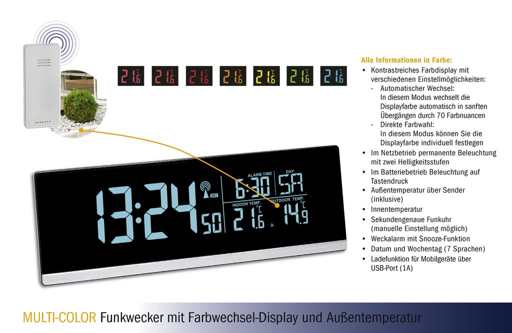 TFA-Dostmann 60.2548.01, Digitální budík, Obdélník, Černá, Obrázek produktu 