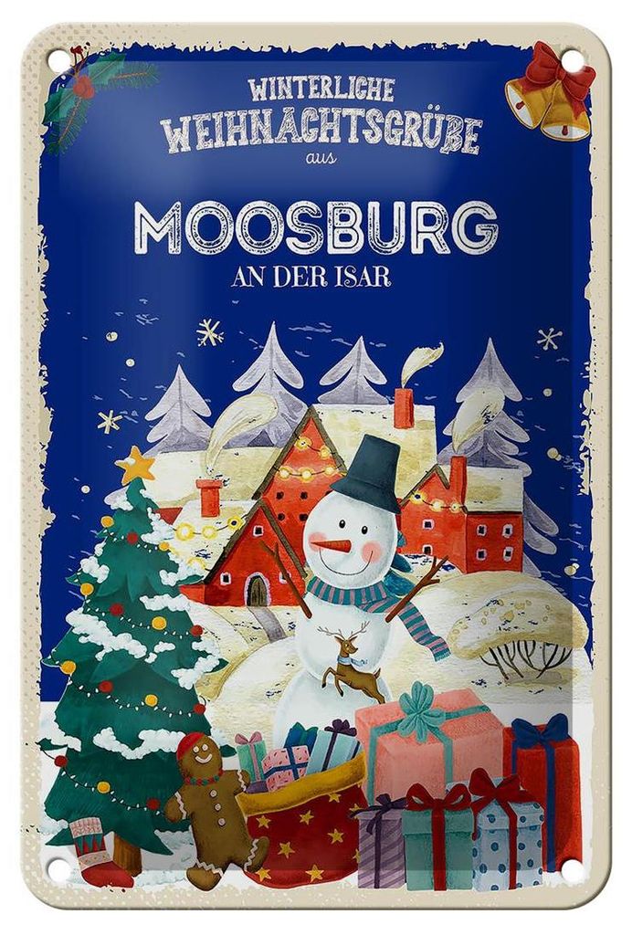 Blechschild Weihnachtsgrüße aus MOOSBURG AN DER ISAR Deko 12x18cm