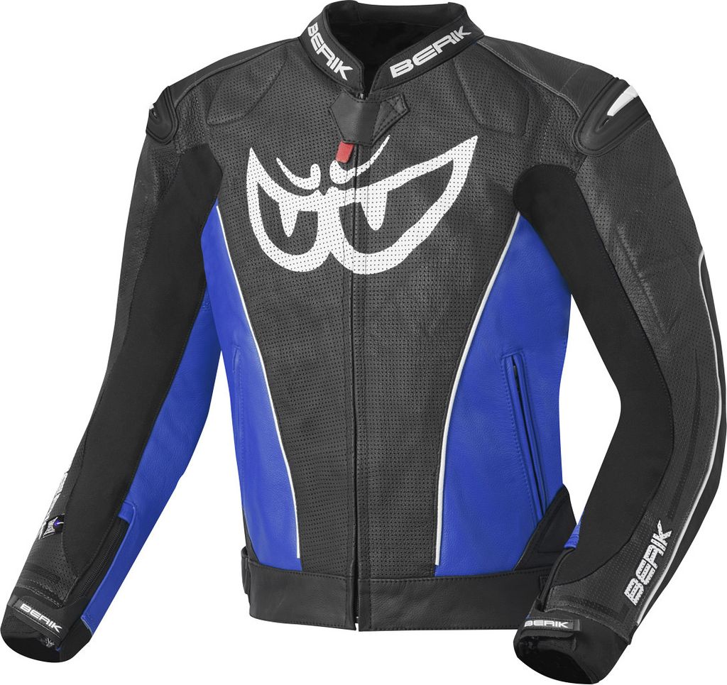 Berik Street Motorrad Lederjacke, schwarz/blau, 52