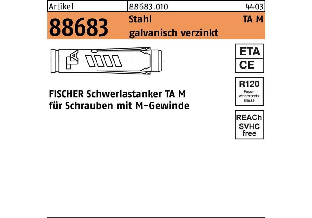 Schwerlastanker Fischer Dübel Schwerlastdübel TA - M10 - 1 Stk