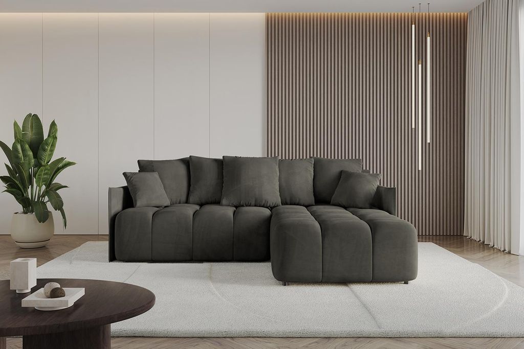 ALTDECOR Ecksofa mit Schlaffunktion und Bettkasten LONLI-L 251x189x68 cm Schwarz - Corner Sofa Bett Eckcouch Couch L-Form Schlafcouch Ausziehbar Wo...