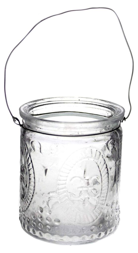 6 x Windlichter aus Glas mit Henkel H 7 cm - Teelichtgläser klar im Vintage-Stil - Hängeteelichthalter (6 x Weiß)