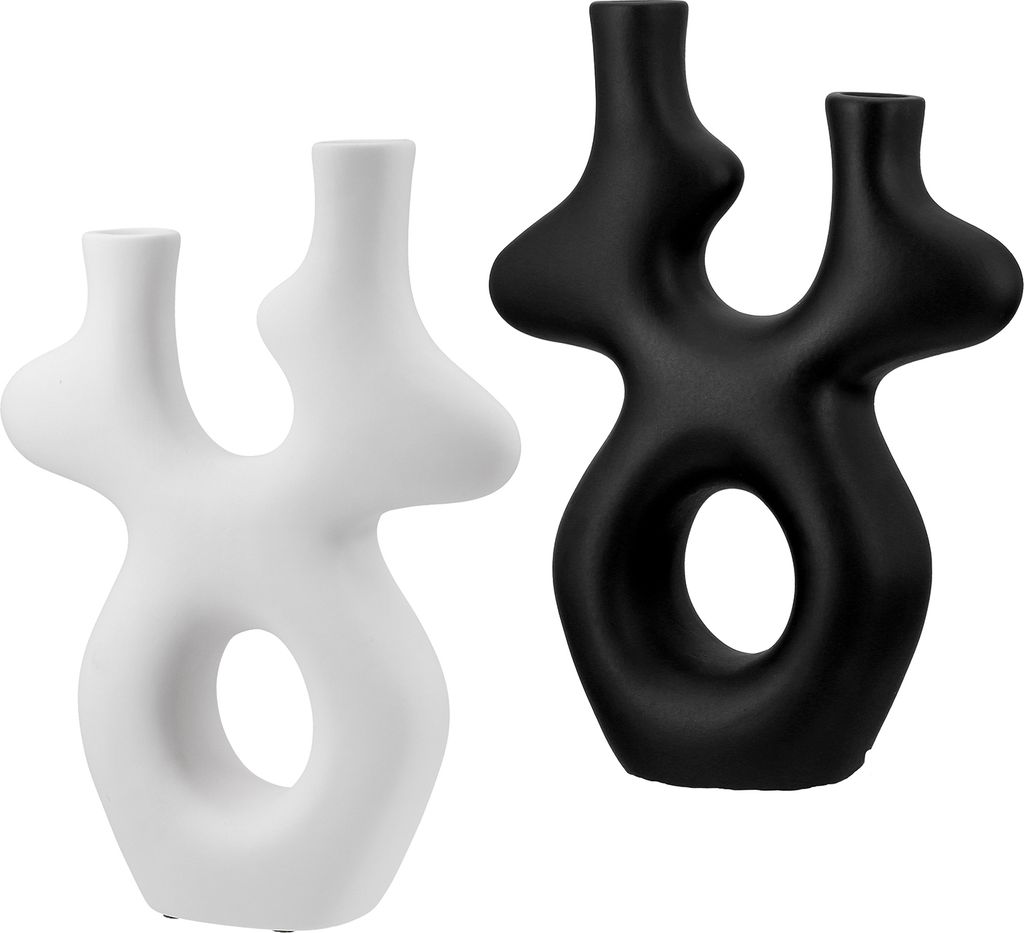 Gilde Vase, "Koralle", Keramik, schwarz, weiß, L. 8 cm, B. 22 cm, H. 30 cm 55430 4063387554302 2 Stück (2-fach sortiert)