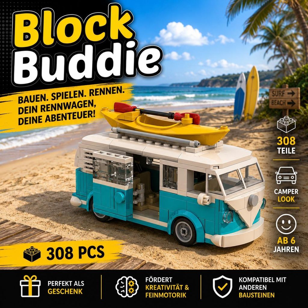 BlockBuddie™ Bully T1 Camper Wohnwagen inspiriertes Produktbild 
