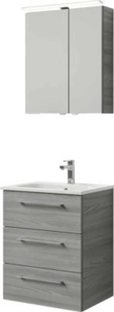 Badmöbel-Set Pelipal Sunline 121 BxHxT 61 x 200 x 46 cm Frontfarbe sangallo grau mit Mineralguss-Waschtisch Waschtischun
