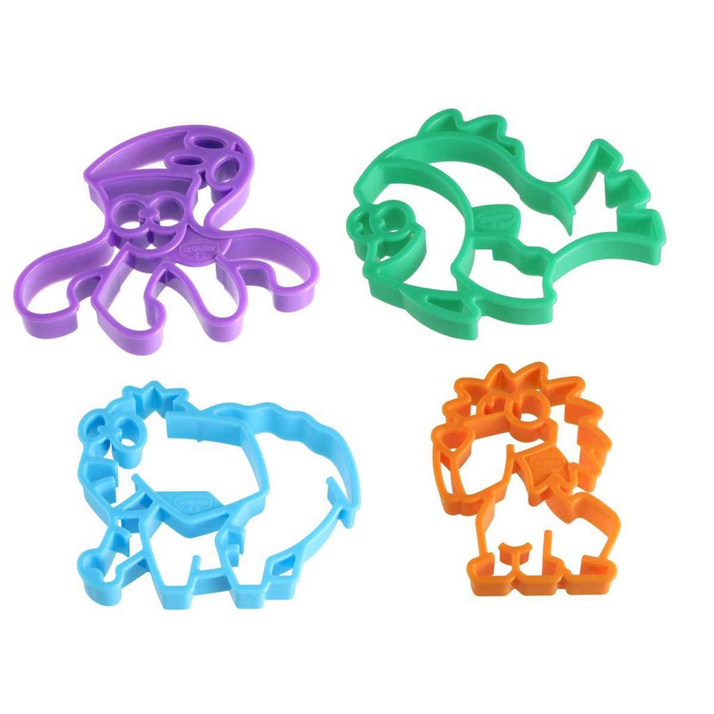 Dr. Oetker 4er Ausstecher-Set "Zoo", Ausstechformen mit Innenprägung, Ausstecher für Plätzchen, Kekse und Fondant, vielfältige Motive (Farbe: G...