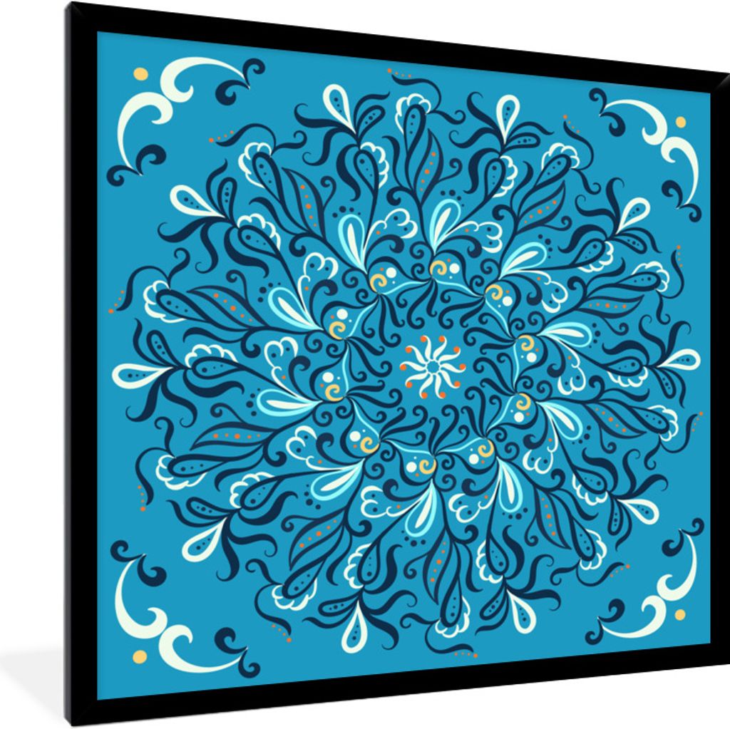 MuchoWow Gerahmtes Poster Mandala - Blau - Muster 40x40 cm - Poster mit Schwarzem Bilderrahmen Wandposter Rahmen Foto Bilder - Mit Rahmen - Wandd...