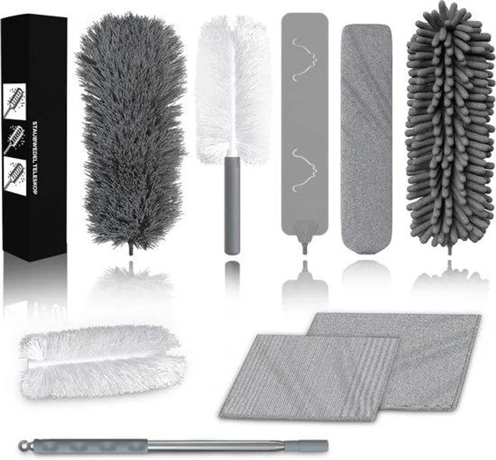 Kit de nettoyage 7 pièces lavable avec manche extensible de 245 cm