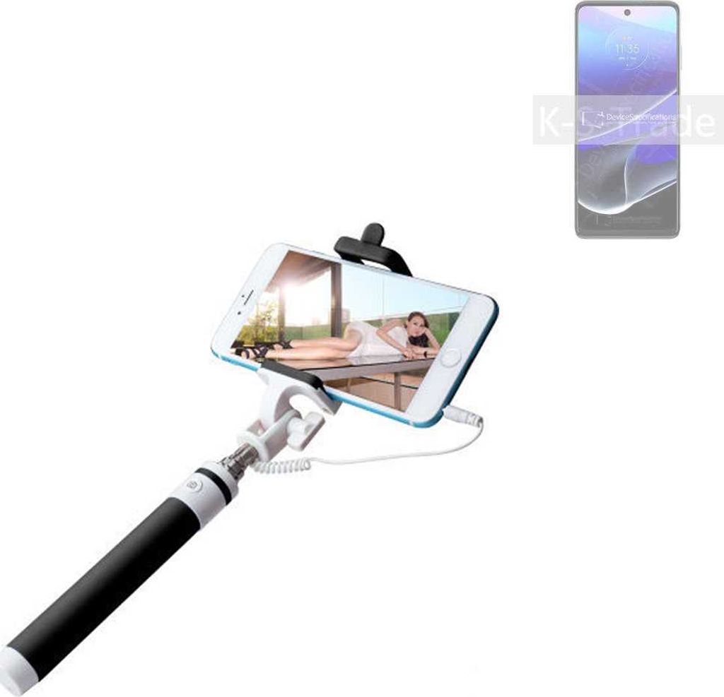 K-S-Trade Selfie Stick kompatibel mit Motorola Moto G Stylus 5G (2022) Selfiestick kabelgebunden Monopod mit Kabel Stab Stange Selfportrait