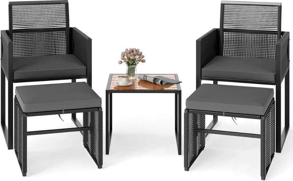 Ensemble repas de jardin 5 pièces en rotin pour terrasse et balcon