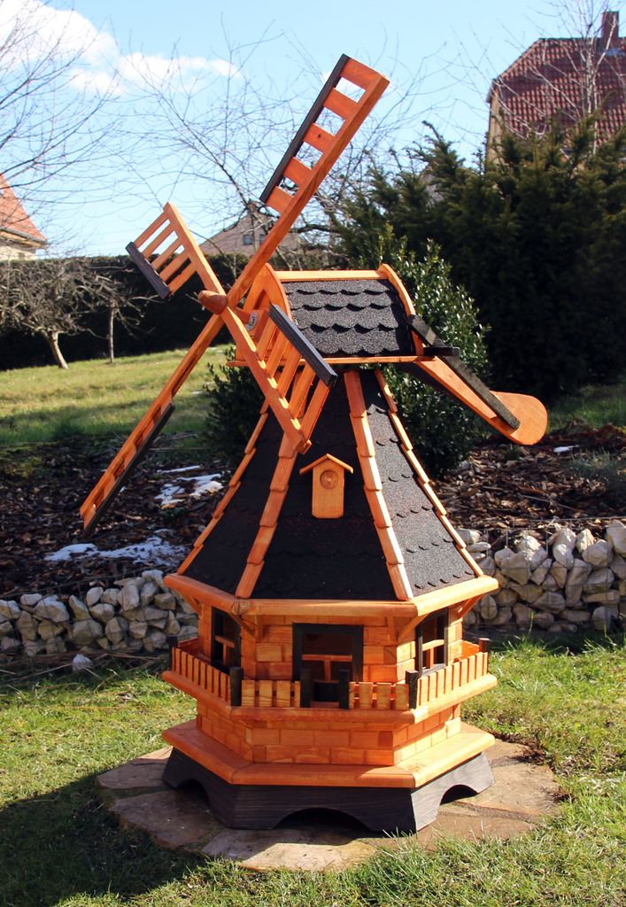 1,30m große Windmühle mit Solarlicht schwarz Typ 18.1 Produktbild 