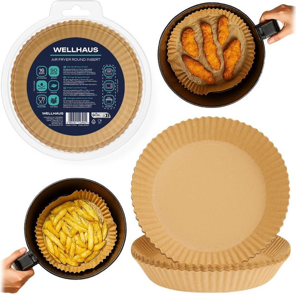 50x Kartuschen für fettfreies Heißluftfritteusenpapier, 16 cm rund