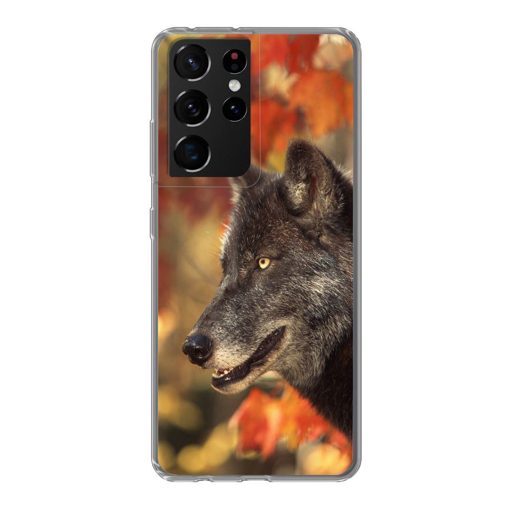 MuchoWow Handyhülle Schutzhülle Hülle für Samsung Galaxy S21 Ultra Wolf - Nahaufnahme - Blätter Silikon Softcase Handy Hülle - Mobiltelefon