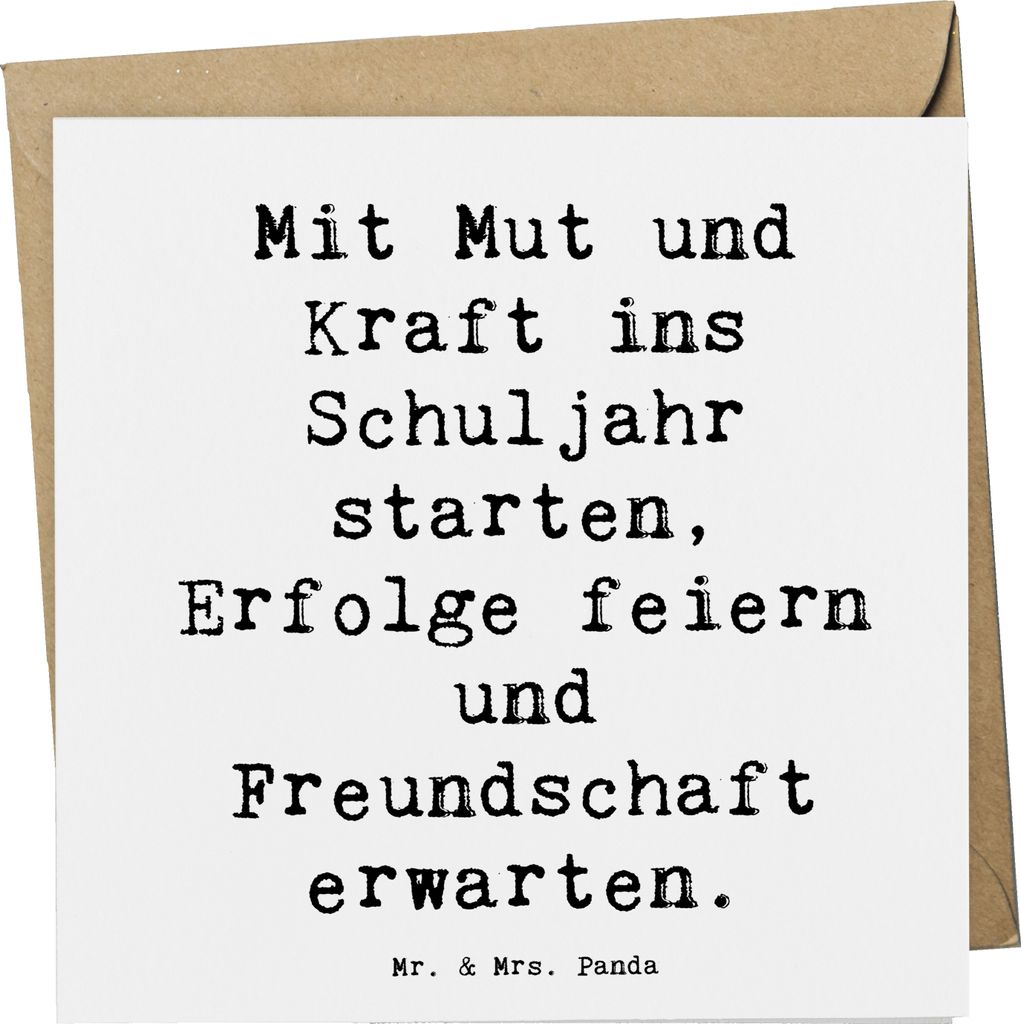 Mr. & Mrs. Panda Grußkarte Spruch Mutiger Schulanfang - Weiß - Geschenk, Lebensfreude, Zuversicht, faltkarte, anlasskarte, Vertrauem, Einschulung...