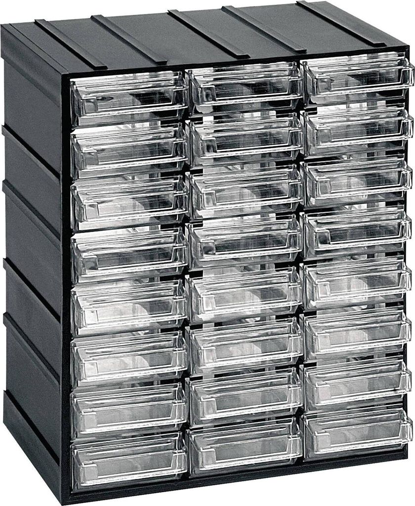 24 schubladenhalter Kommode, Lagerorganisator mit transparenten Schubladen, 100% Italy, 19x15h23 cm, schwarze Farbe