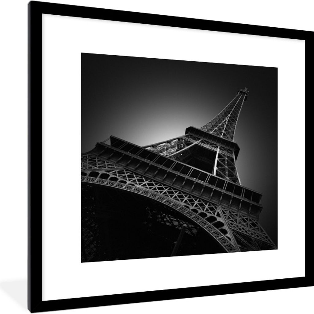MuchoWow Gerahmtes Poster Der Eiffelturm in Schwarz und Weiß 40x40 cm - Poster mit Schwarzem Bilderrahmen Wandposter Rahmen Foto Bilder - Poster...