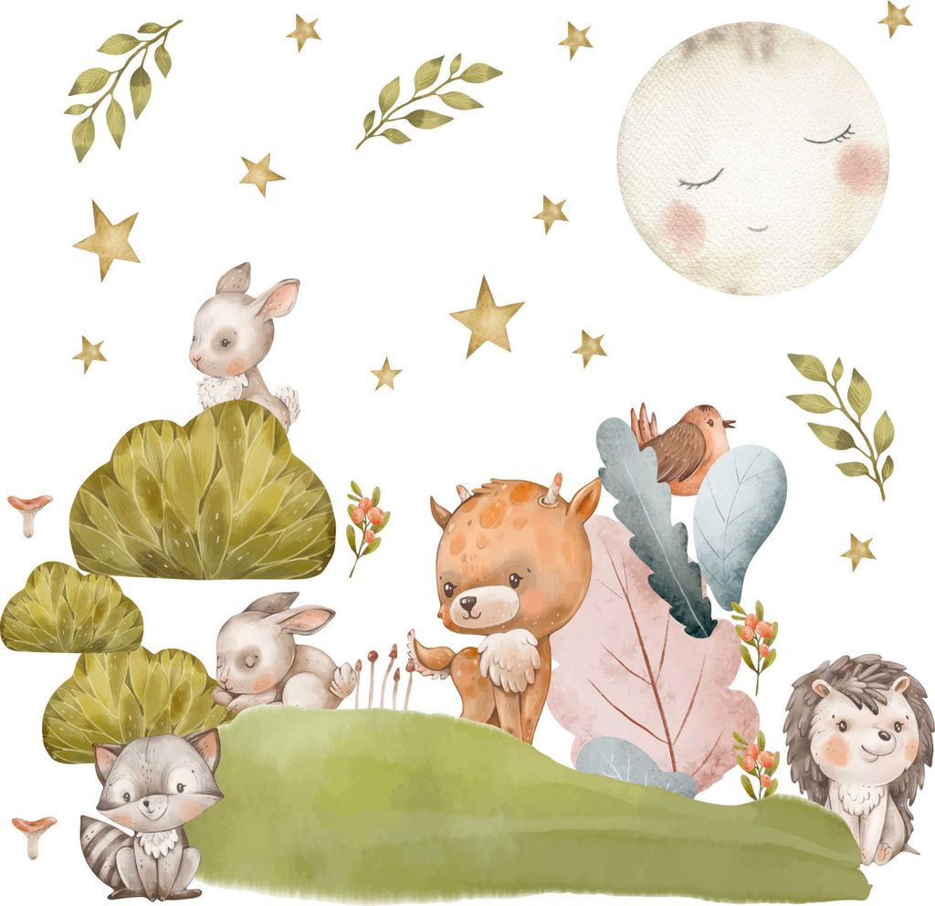 Wandtattoo Tiere, Mond mit umweltfreundlichen, geruchsneutralen Druckfarben - Wandsticker, Wandaufkleber Kinder 150 x 250 cm