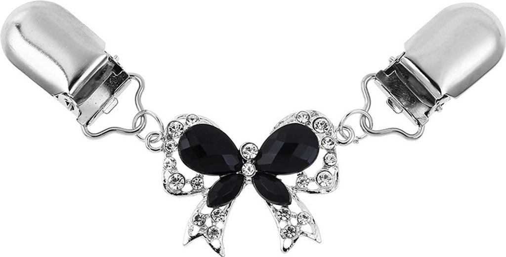 Schicke Damen-Strass-Intarsien-Bowknot-Cardigan-Kragen-Clip-Kleid-Schal-Verschluss-Pin-Schwarz