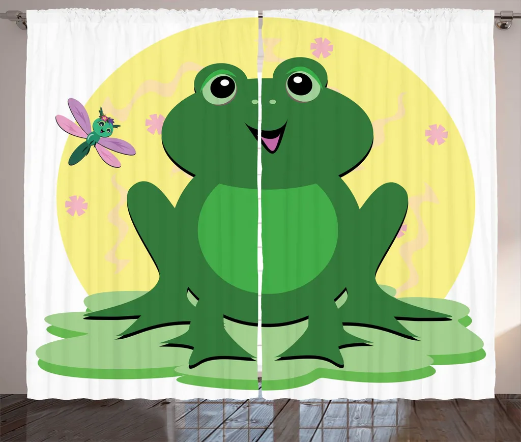 ABAKUHAUS Rideaux Grenouilles de l'Étang 280x225 cm Vert et Jaune