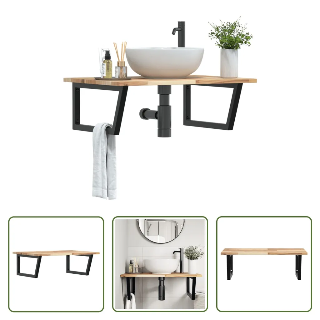 Mensola Lavabo Legno Acacia e Acciaio | Design Bagno Sospeso Moderno