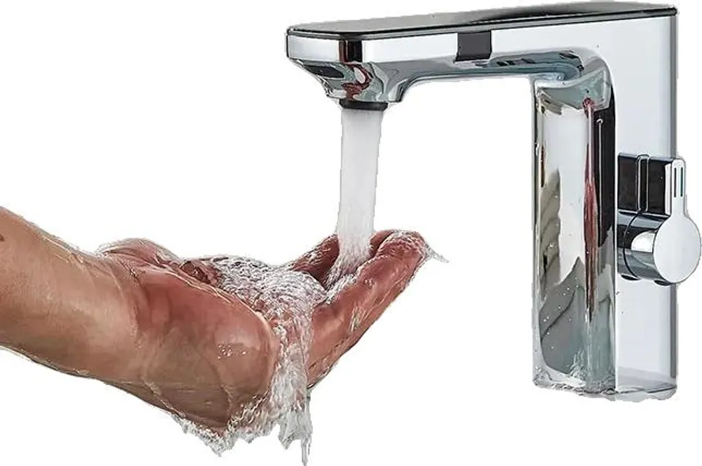 Rubinetto per lavabo, sensore touchless, display digitale della temperatura, cromo