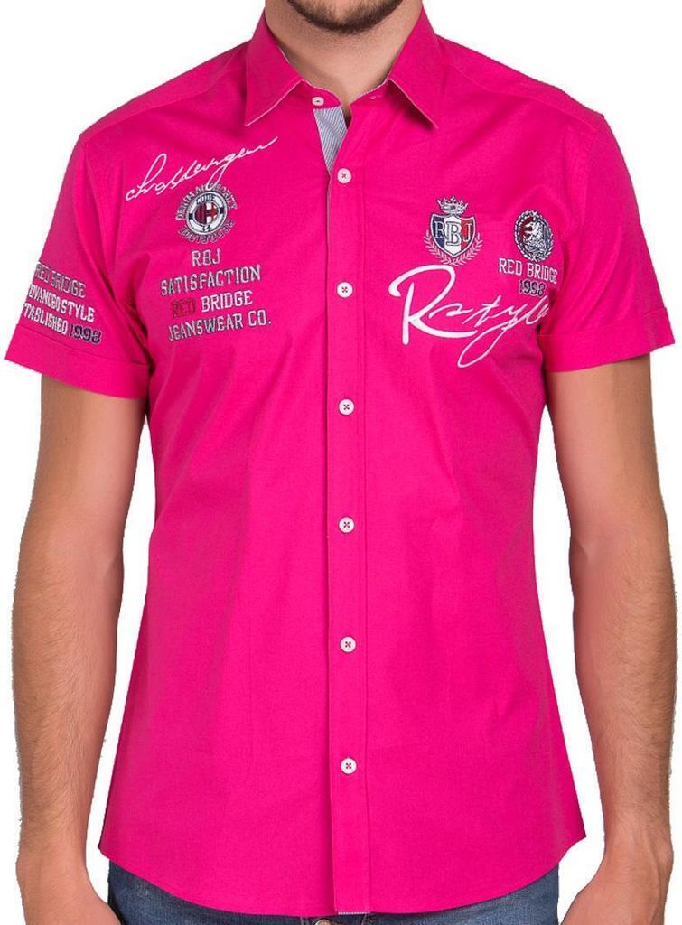 Red Bridge Herren R-Style Design Slim Fit kurzarm Hemd fuchsia S