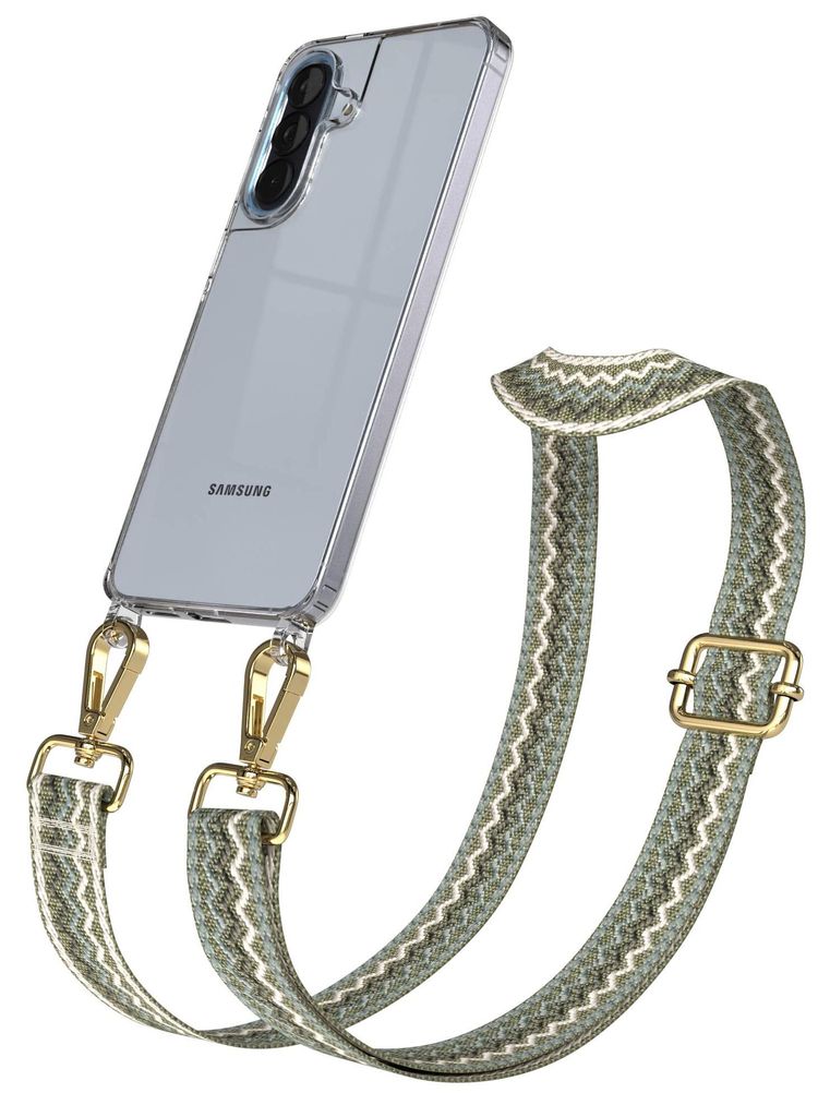EAZY CASE Handykette - Verstellbarer Trageriemen kompatibel mit Samsung Galaxy A57, Handykordel mit transparenter Silikon-Hülle, Karabiner Gold, W...