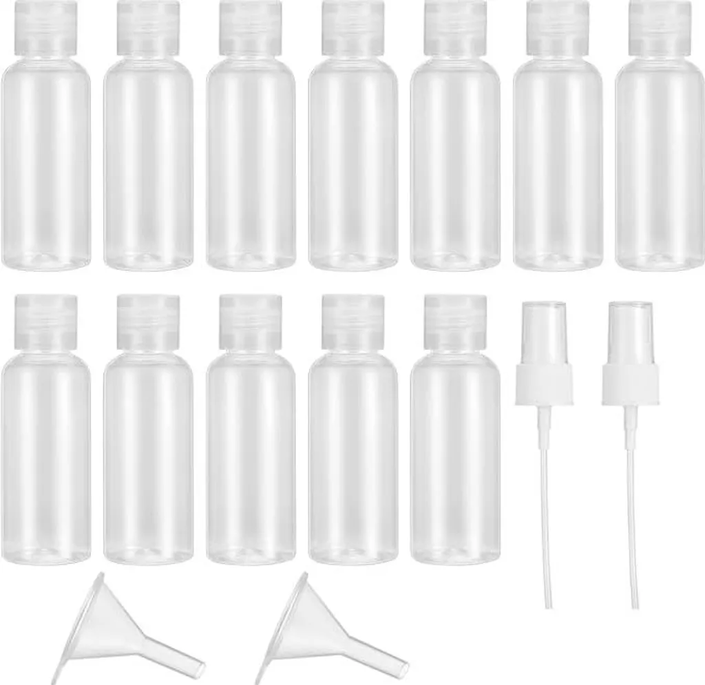 Lot de 12 flacons de voyage 100ml rechargeables pour avion et bagages
