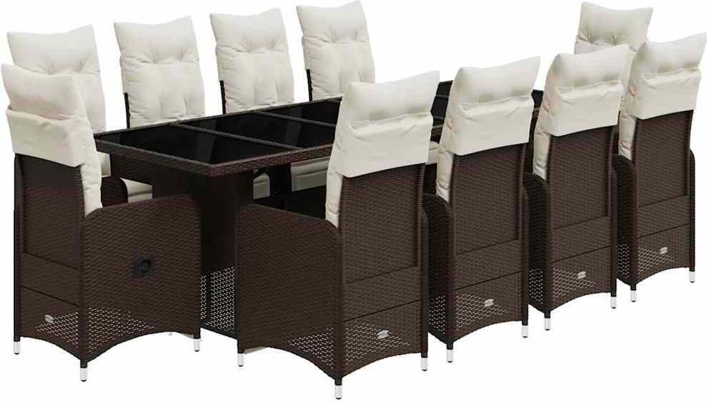 vidaXL 11-tlg. Garten-Bistro-Set mit Kissen Braun Poly Rattan