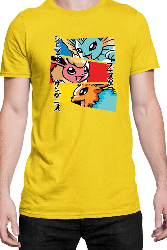 Herren T-Shirt Japan Manga Anime Comics Animation Pokeball Eevee Evolutions, Man 2XL / Gelb