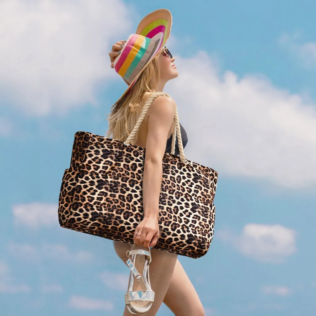 Sac de plage imperméable XL avec fermeture éclair et imprimé léopard chic