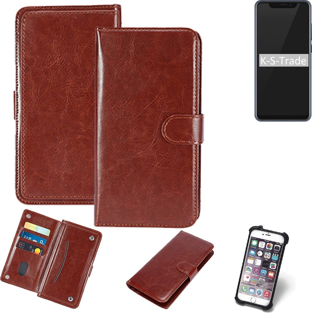 K-S-Trade 360° Hülle kompatibel mit ZTE Axon 9 Pro braun Kunstleder Case BookCase WalletCase Kunstlederederhülle Handyhülle, Rundumschutz Bumper