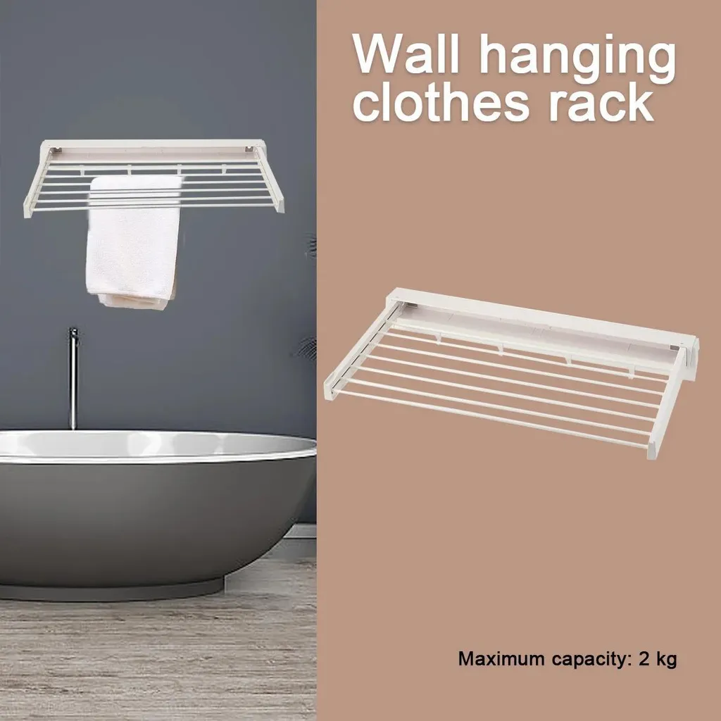 Séchoir à linge mural extensible pliable en plastique PP blanc robuste - 9