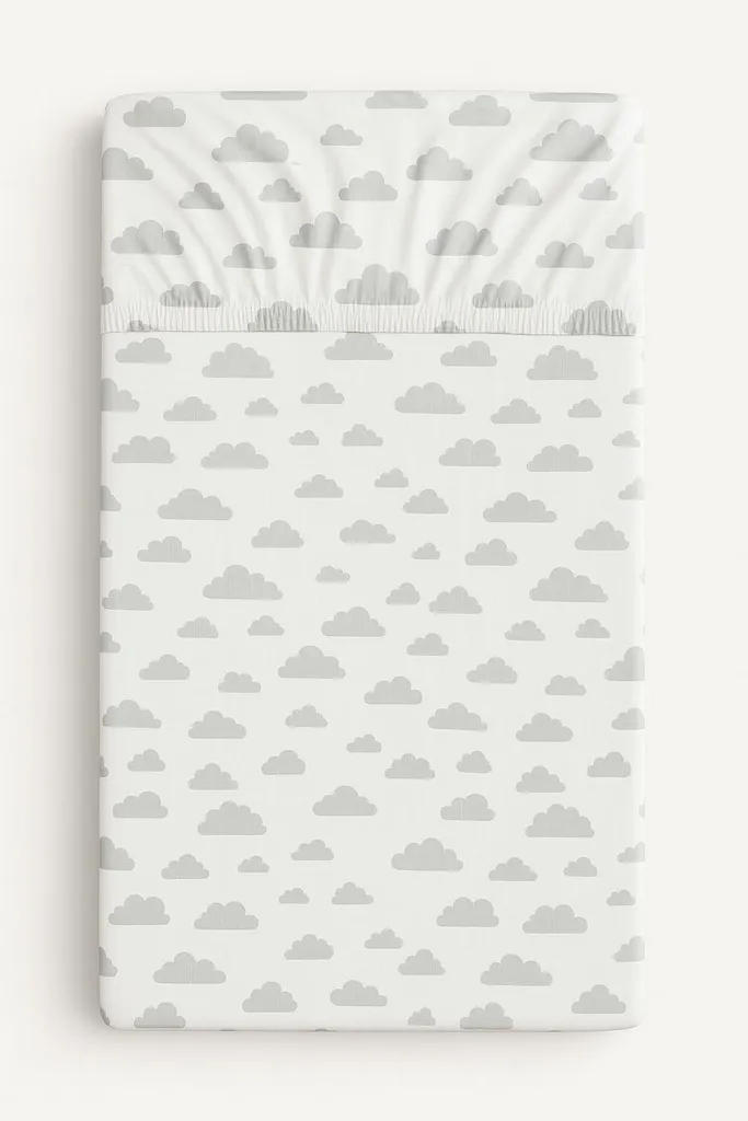 Drap housse 120x60 cm gris nuages en coton doux et respirant