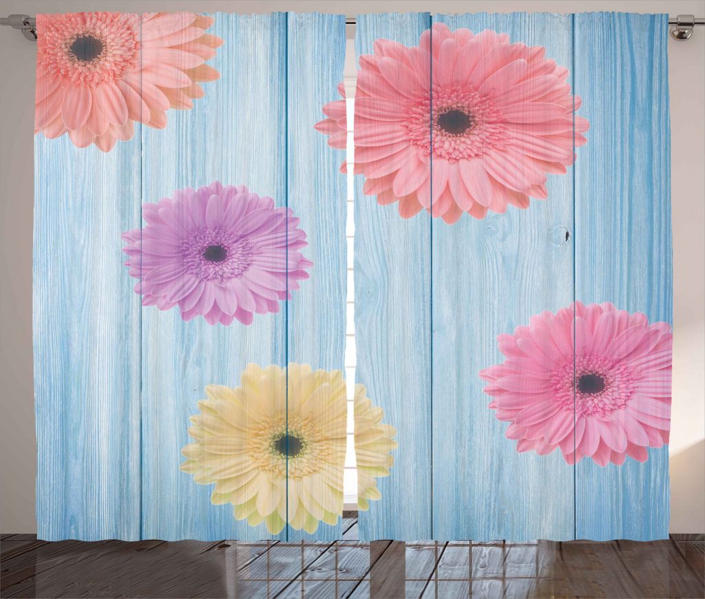 ABAKUHAUS Rustikal Rustikaler Vorhang, Calendula Floret aus Holz, Wohnzimmer Universalband Gardinen mit Schlaufen und Haken, 280 x 225 cm, Mehrfarbig
