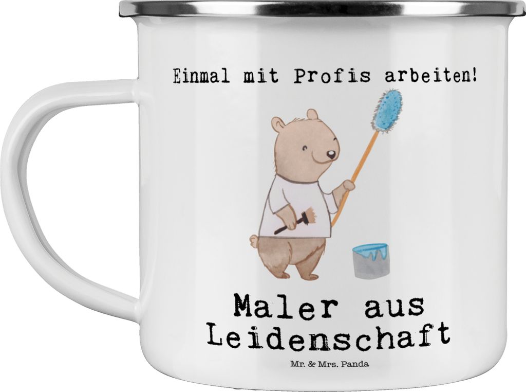 Mr. & Mrs. Panda Pott Maler Leidenschaft - Weiß - Geschenk, Malerbetrieb, Witzig, Gesellenprüfung, Emaille Tasse, becher, Spruch, Haferl, Lustig,...
