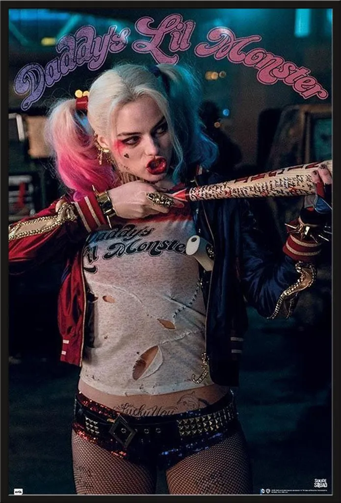 Déco murale Harley Quinn Suicide Squad, cadre noir 61x91,5 cm pour chambre