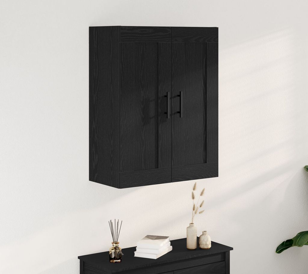 Möbel Wandschrank Schwarz Eiche 69,5x34x90 cm Holzwerkstoff - Kommoden 862952