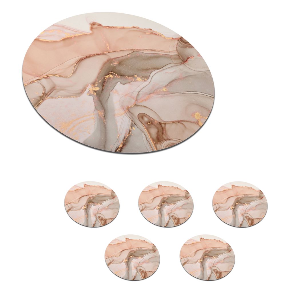 KitchenYeah Glasuntersetzer Rund 6er Set Marmor - Rosa - Rosa 10x10 cm Untersetzer für Gläser - Getränkeuntersetzer - Tischplattenschutz - Ti...