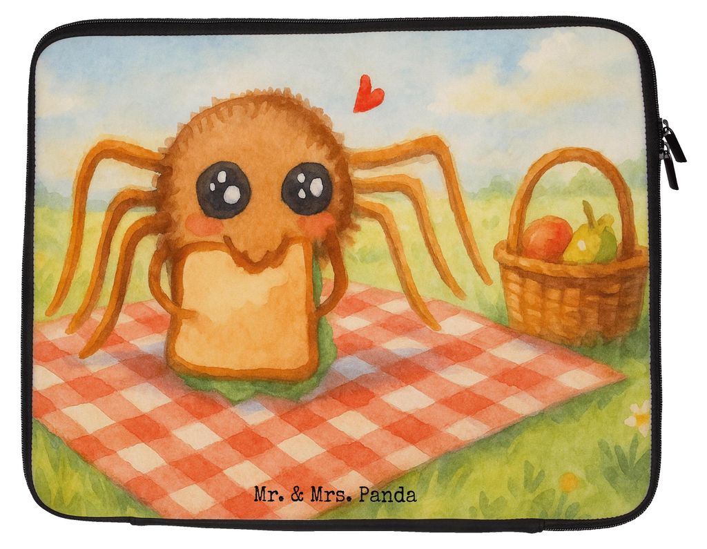 Mr. & Mrs. Panda Laptop Tasche Spinne Agathe Sandwich Design 33 x 42 cm - Weiß - Geschenk, Hunger, Notebooktasche, Laptoptasche, Glück, Hülle, A...