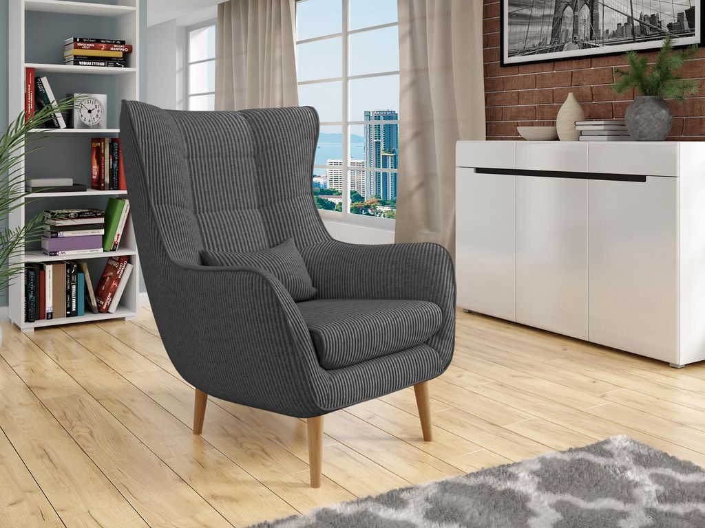 MIRJAN24 Polstersessel Estjano Cord, Ohrensessel, Relaxsessel, Stilvoll Wohnzimmer Sessel (Farbe: Poso 22)