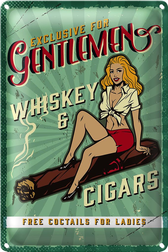 Blechschild Spruch Pinup Exlusive Gentleman Whiskey 40x30cm