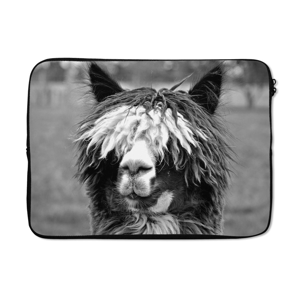 MuchoWow Laptop Hülle 13 Zoll Alpaka mit Locken - schwarz und weiß Laptoptasche - Laptophülle - Sleeve - Rundumschutz